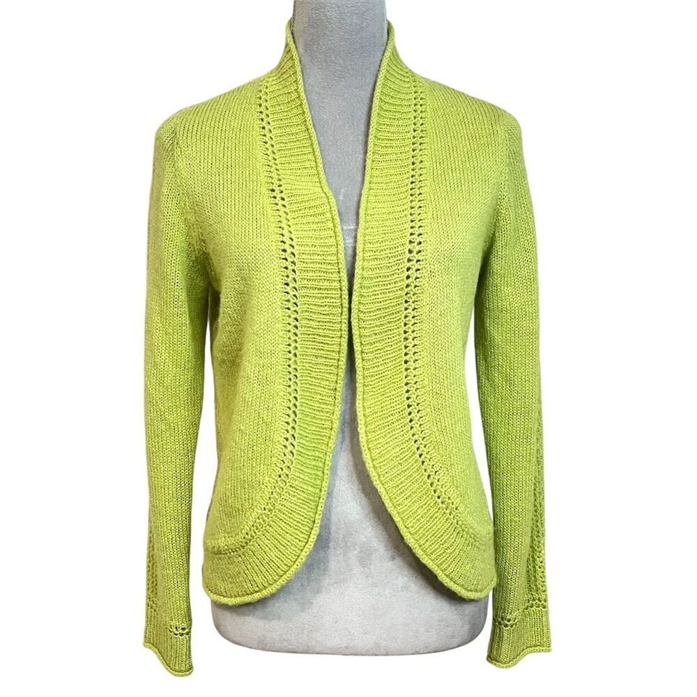 Chico's Women's Open Front Wool Blend Cardigan Sweater Green Size 0/S Cozy Comfy